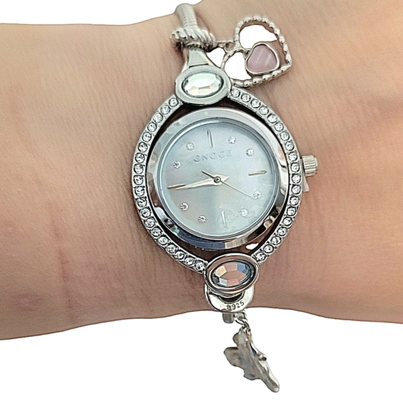 Gnoce Watch DISCONTINUED Charms Silver Bracelet Mother of Pearl Oval Iridescent - Picture 5 of 9